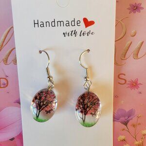 Silver Plated Red Real Dried Flower Resin Earrings